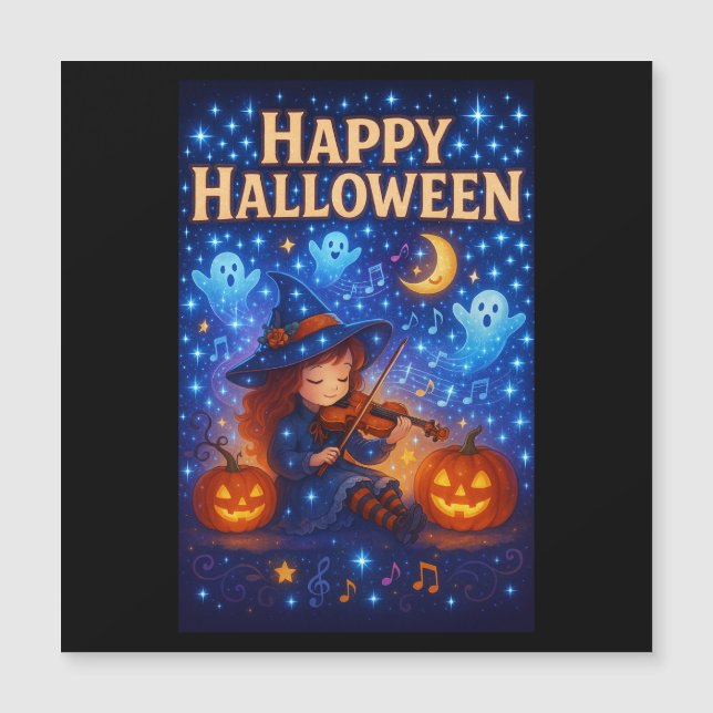 Happy Halloween Cute Musical Witch Magnetic Card (Front)