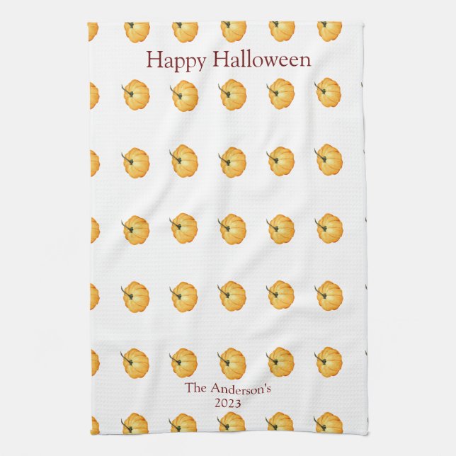 Happy Halloween cute orange pumpkin  Tea Towel (Vertical)