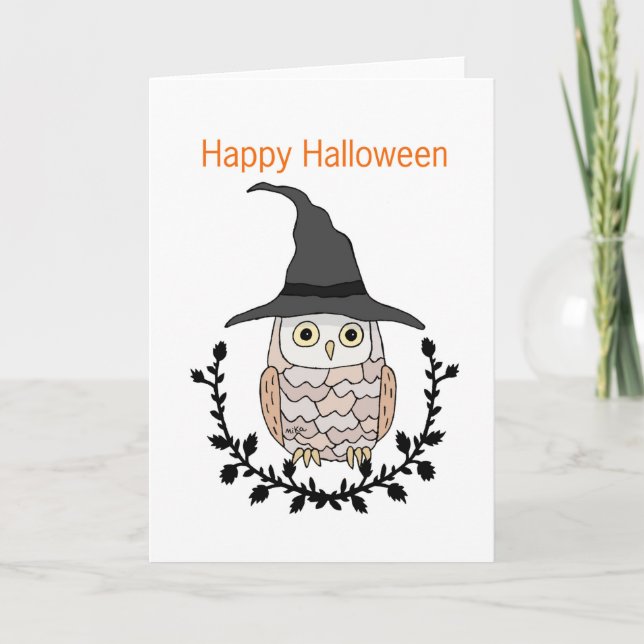 Happy Halloween Cute Owl with witch hat Magic owl Card (Front)