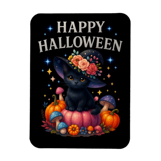 Happy Halloween Cute Pumpkin Cat Magnet (Vertical)