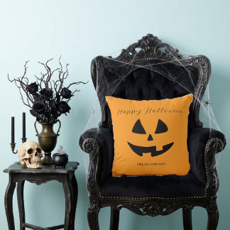 Happy Halloween Cute Pumpkin Face Personalised Cushion