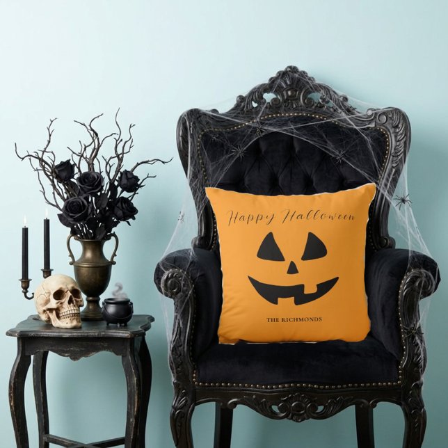 Happy Halloween Cute Pumpkin Face Personalised Cushion (Creator Uploaded)