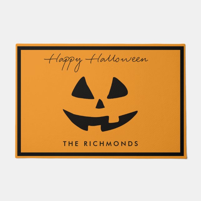 Happy Halloween Cute Pumpkin Face Personalised Doormat (Front)