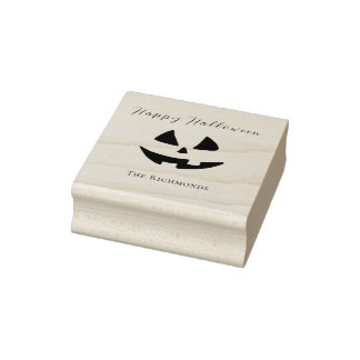 Happy Halloween Cute Pumpkin Face Personalised Rubber Stamp