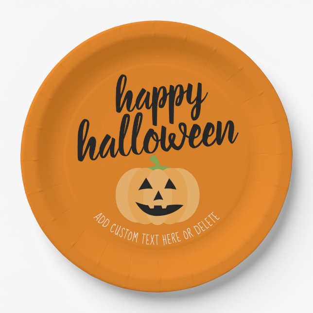Happy Halloween - Cute Pumpkin Jack-o-Lantern Paper Plate (Front)