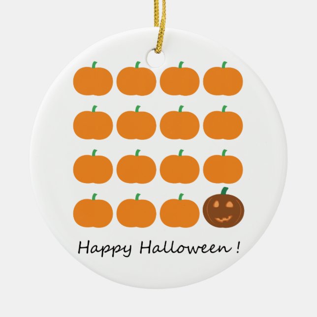 Happy Halloween Cute Pumpkin Patch Ceramic Tree Decoration (Front)