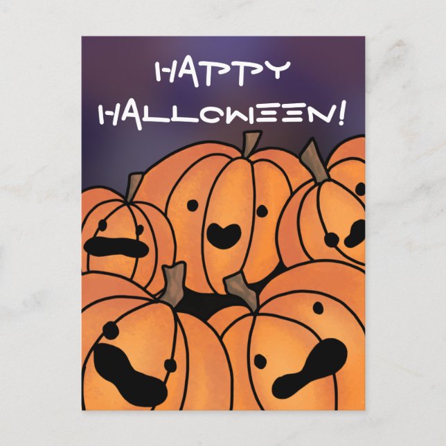 "Happy Halloween" Cute Pumpkin Patch Illustration Postcard (Front)