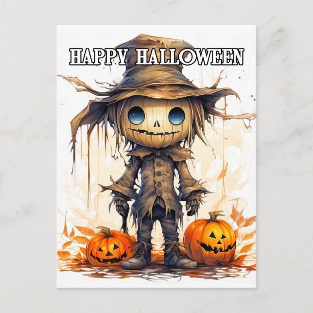 Happy Halloween | Cute Ragdoll Scarecrow Postcard (Front)