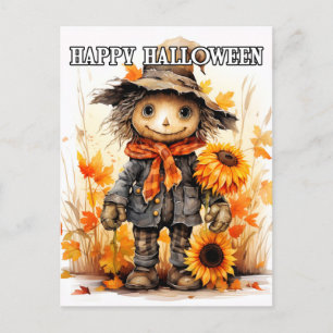 Happy Halloween Cute Ragdoll Scarecrow Postcard