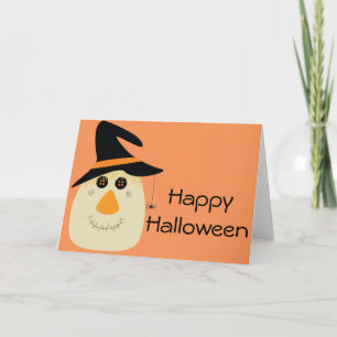 Happy Halloween Cute Scarecrow and Spider Card