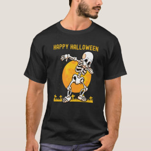 Happy Halloween Cute Scary Dabbing Skeleton Moon C T-Shirt
