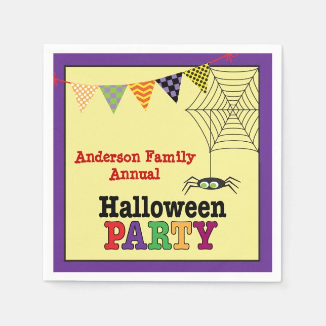 Happy Halloween Cute Spider & Web Colourful Napkin (Front)