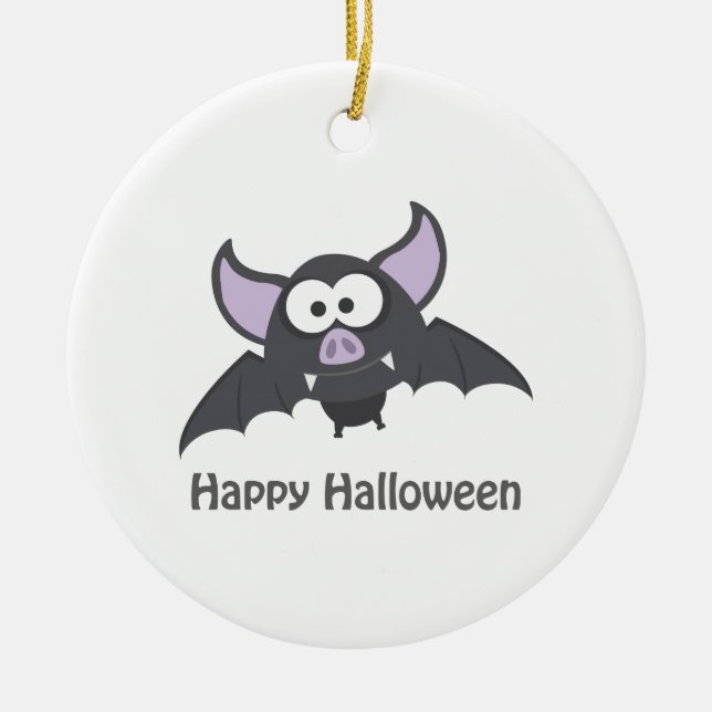 Happy Halloween. Cute Vampire Bat Ceramic Tree Decoration (Front)