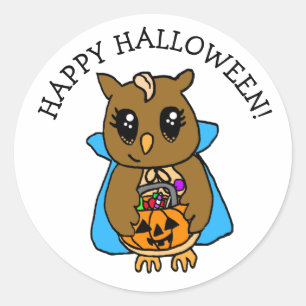 Happy Halloween Cute Whimsical Owl with Candy Classic Round Sticker