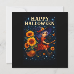 Happy Halloween Cute Witch Broomstick Card