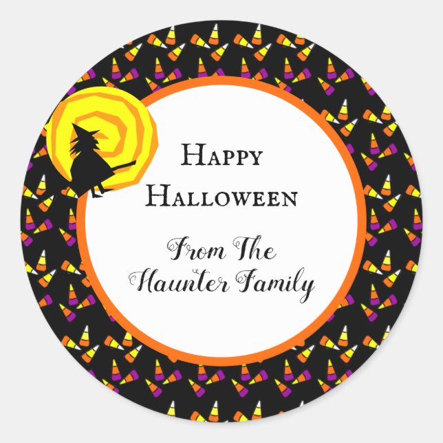 Happy Halloween Cute Witch Candy Corn Pattern Classic Round Sticker (Front)