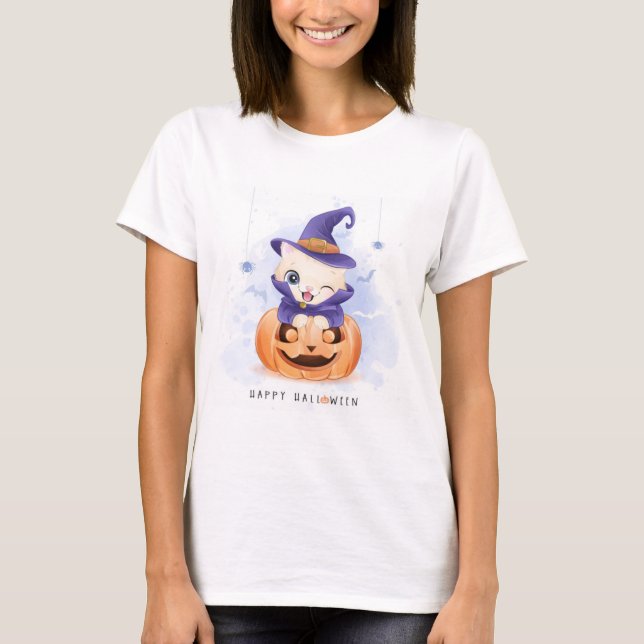 Happy Halloween Cute Witch Kitty T-Shirt (Front)