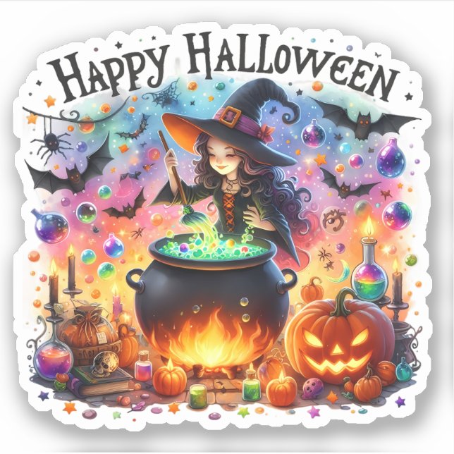 Happy Halloween - Cute Witch, Magic and bats (Front)