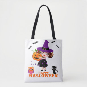 Happy Halloween cute witch tote