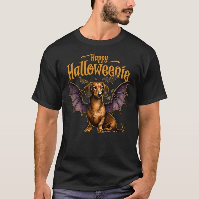 Happy Halloween Dachshund Bat T-Shirt (Front)