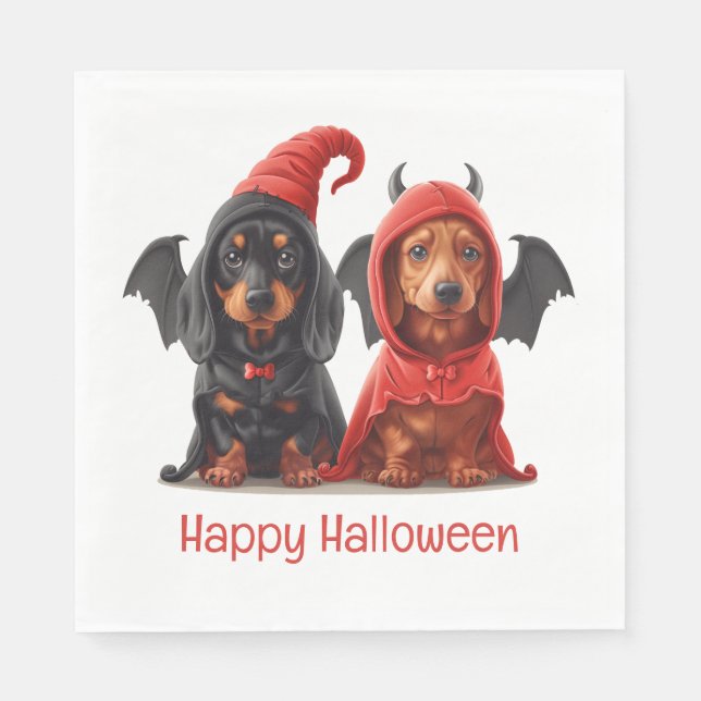 Happy Halloween Dachshund Dogs Devil Bat Napkin (Front)