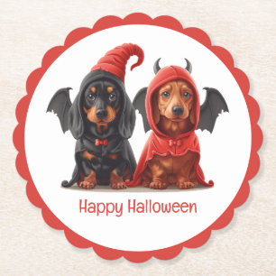 Happy Halloween Dachshund Dogs Devil Bat Paper Coaster