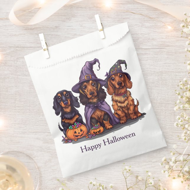 Happy Halloween Dachshund Witch Dogs Favour Bags (Clipped)