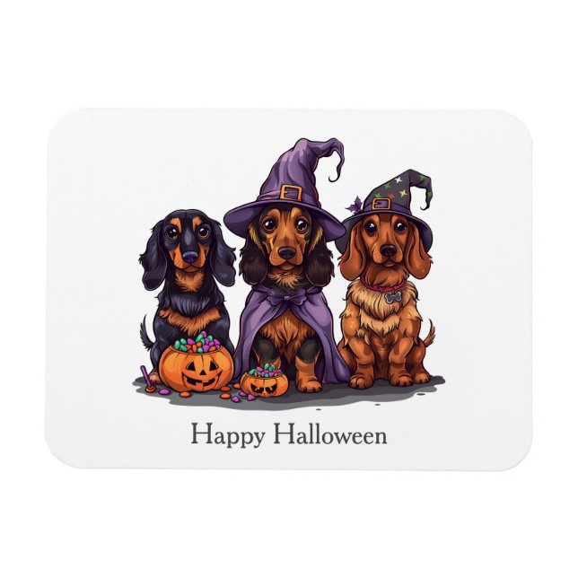 Happy Halloween Dachshund Witch Dogs Magnet (Horizontal)