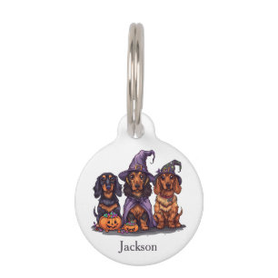Happy Halloween Dachshund Witch Dogs Pet Tag