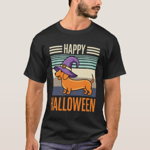Happy Halloween Dachshund Witch Hat Retro Vector T-Shirt