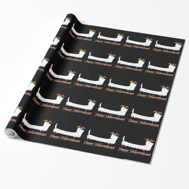 Happy Halloween Dachshund Wrapping Paper (Unrolled)