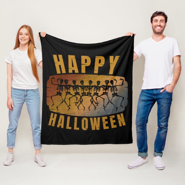 HAPPY HALLOWEEN DANCING SKELETON FLEECE BLANKET (In Situ)