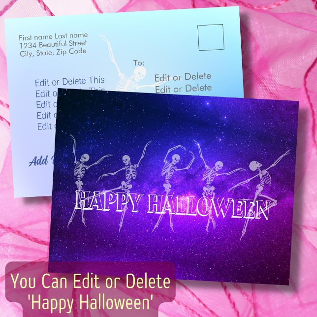 Happy Halloween dancing skeleton neon dance party Postcard (Creator Uploaded)