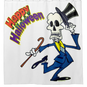 Happy Halloween Dancing Skeleton Shower Curtain