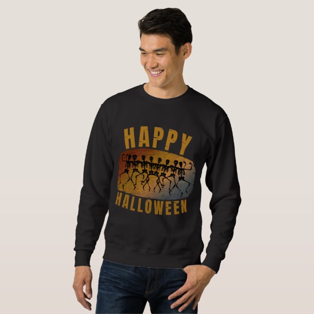 HAPPY HALLOWEEN DANCING SKELETON SWEATSHIRT (Front Full)