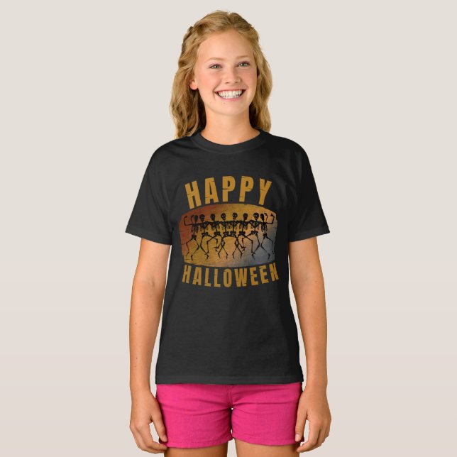 HAPPY HALLOWEEN DANCING SKELETON T-Shirt (Front Full)