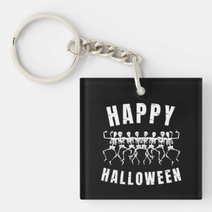 HAPPY HALLOWEEN DANCING SKELETONS KEY RING