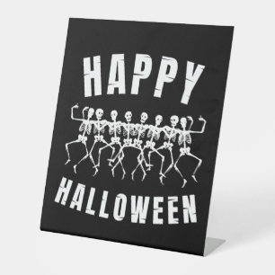 HAPPY HALLOWEEN DANCING SKELETONS PEDESTAL SIGN