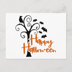 Happy Halloween Dead Tree Bats Raven Black Orange Postcard