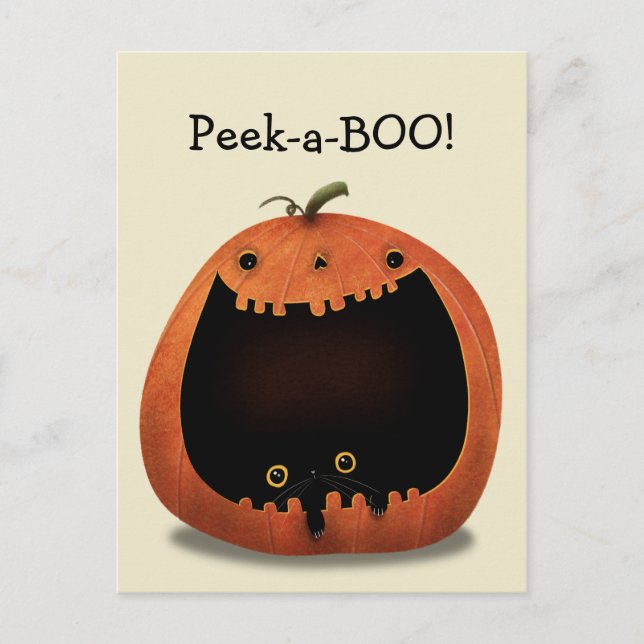 Happy Halloween Decoration Black Cat in Pumpkin Postcard (Front)