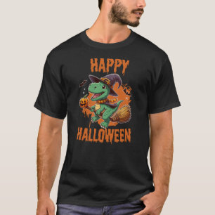 Happy Halloween Dinosaur with Pumpkin - Funny T-Re T-Shirt