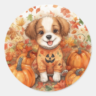 Happy Halloween Dog Lover Fall  Classic Round Sticker