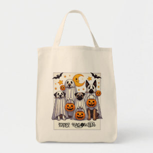 Happy Halloween Dogs in Ghost Costume Tote Bag