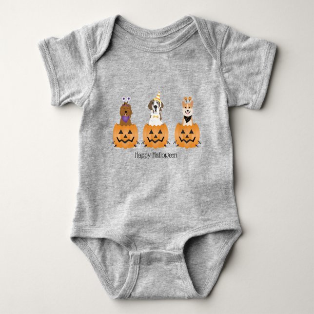 Happy Halloween Dogs In Pumpkins Baby Bodysuit (Front)