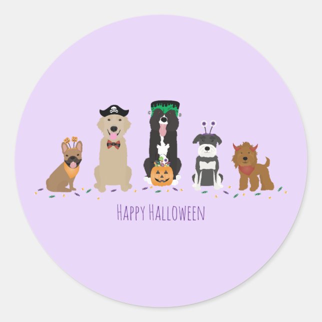 Happy Halloween Dogs Purple Classic Round Sticker (Front)
