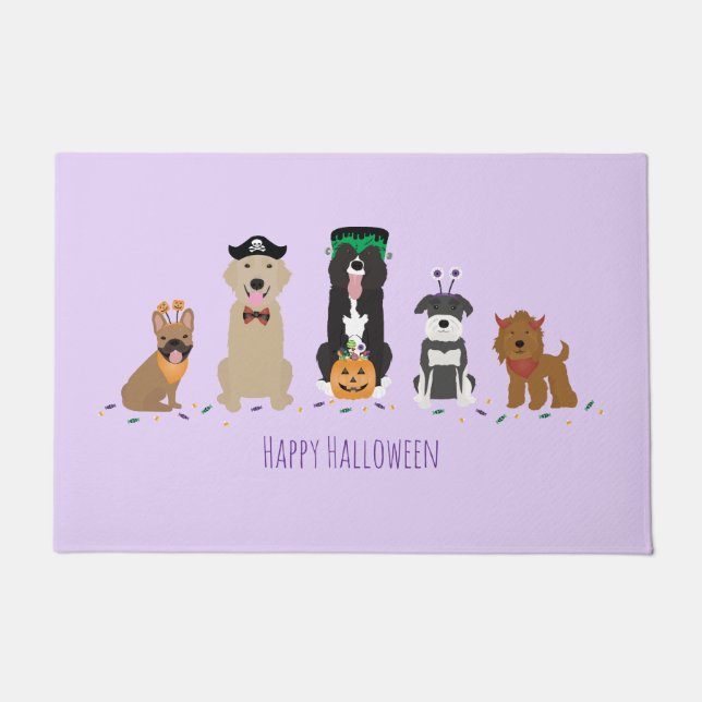 Happy Halloween Dogs Purple Doormat (Front)
