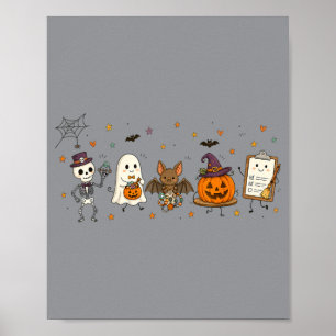 Happy Halloween Doodle Spooky Characters Pumpkin Poster