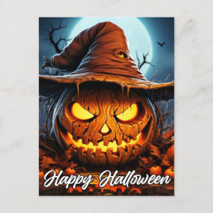 Happy Halloween Dreadful Illuminating Mad Pumpkin Postcard