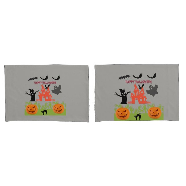 Happy Halloween Dripping Blood Font Bats Dancing Pillowcase (Front-Set)