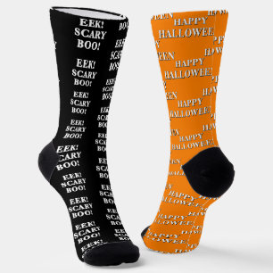 Happy Halloween Eek Scary Boo Orange Black Socks